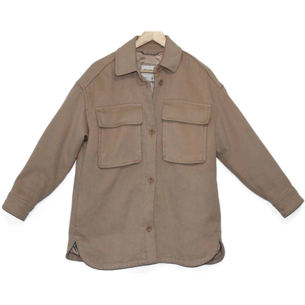 Abercrombie & Fitch Tan Long Sleeve Button-Up Collared Utility Jacket Coat Sz XS